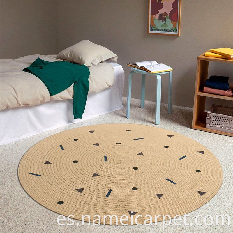 Round Shape Hemp Printed Braided Woven Kids Children Room Carpet Area Rugs Floor Mats